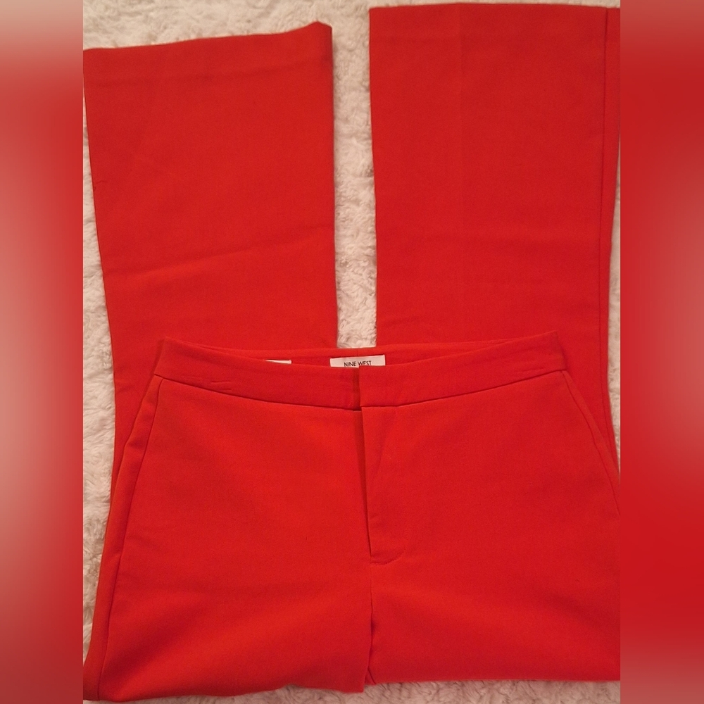 Orange Nine West Kick Flare Dress Pants Size 2 - Picture 3 of 10